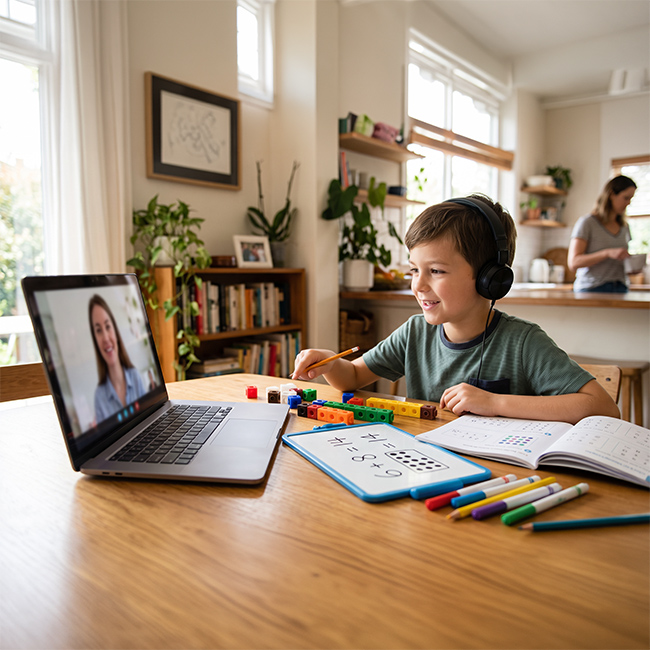 focused specialized multisensory math tutoring provided virtually online by trained professionals.